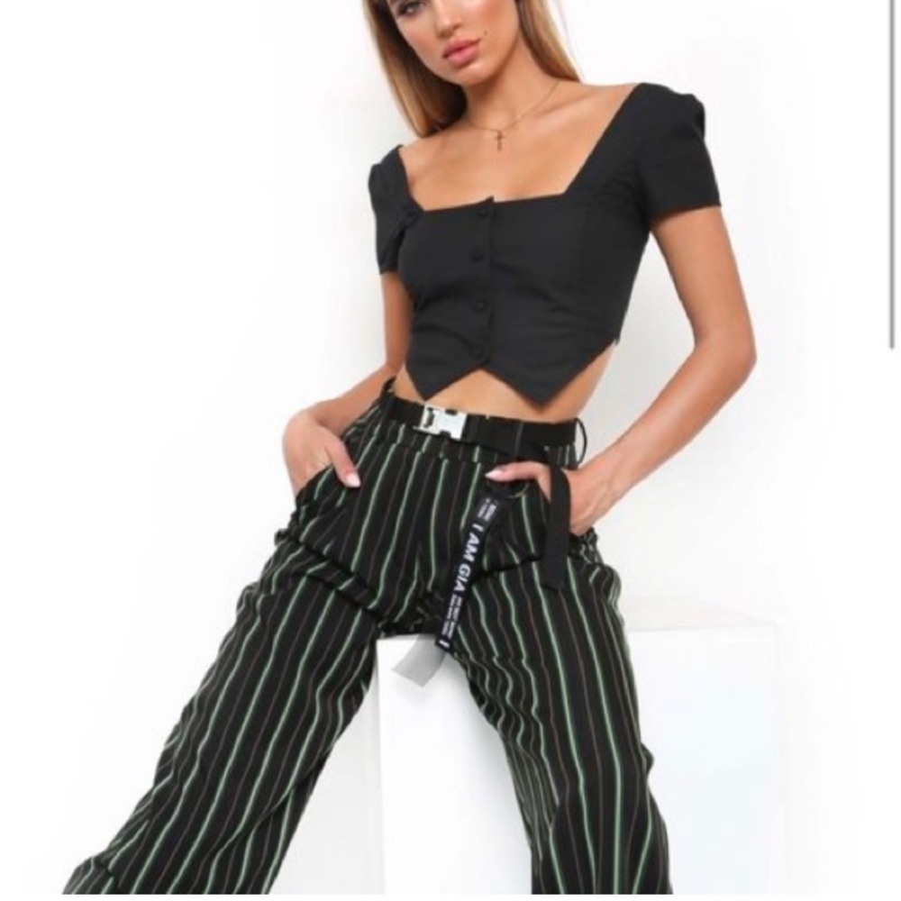 I Am Gia       Dominique Pant     NWT         Black Pinstripe  Size XXS